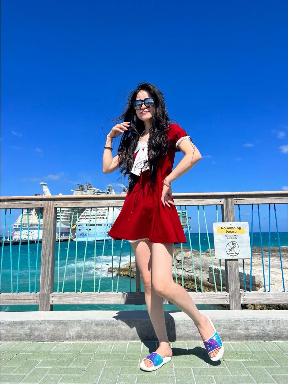 Red Mini Dress with White Neck Detail
